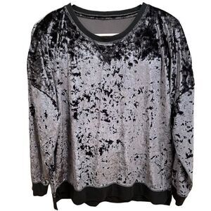 Boutique Top Women Crushed Velvet Gunmetal Gray Tunic Crewneck Casual Girly Goth